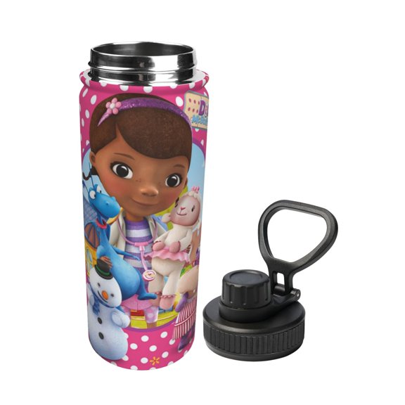 18OZ Sports Insulated Kettle Doc Cartoon Mcstuffins Stainless Steel Insulated Car Coffee Mug With Lid And Straw Durable Coffee Cup For Daily Life Travel Office