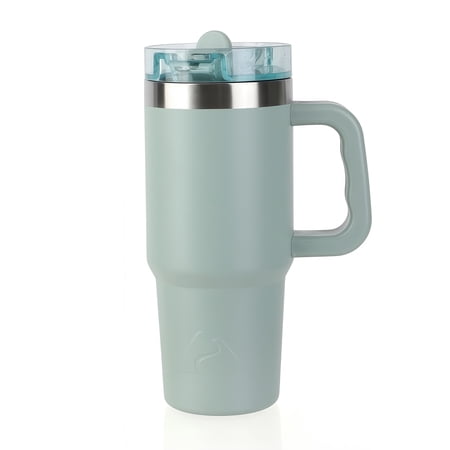 Ozark Trail 18oz Insulated Stainless Steel Travel Tumbler with Handle and Flip Straw Lid,Sage Green