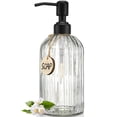 thumbnail image 1 of 18Oz Simple Glass Soap Dispenser with Black Rust Proof Pump,Refillable Kitchen soap Dispenser with Vertical Stripe, Bathroom Soap Dispenser for Dispense Hand soap, Dish Soap, Lotion., 1 of 7