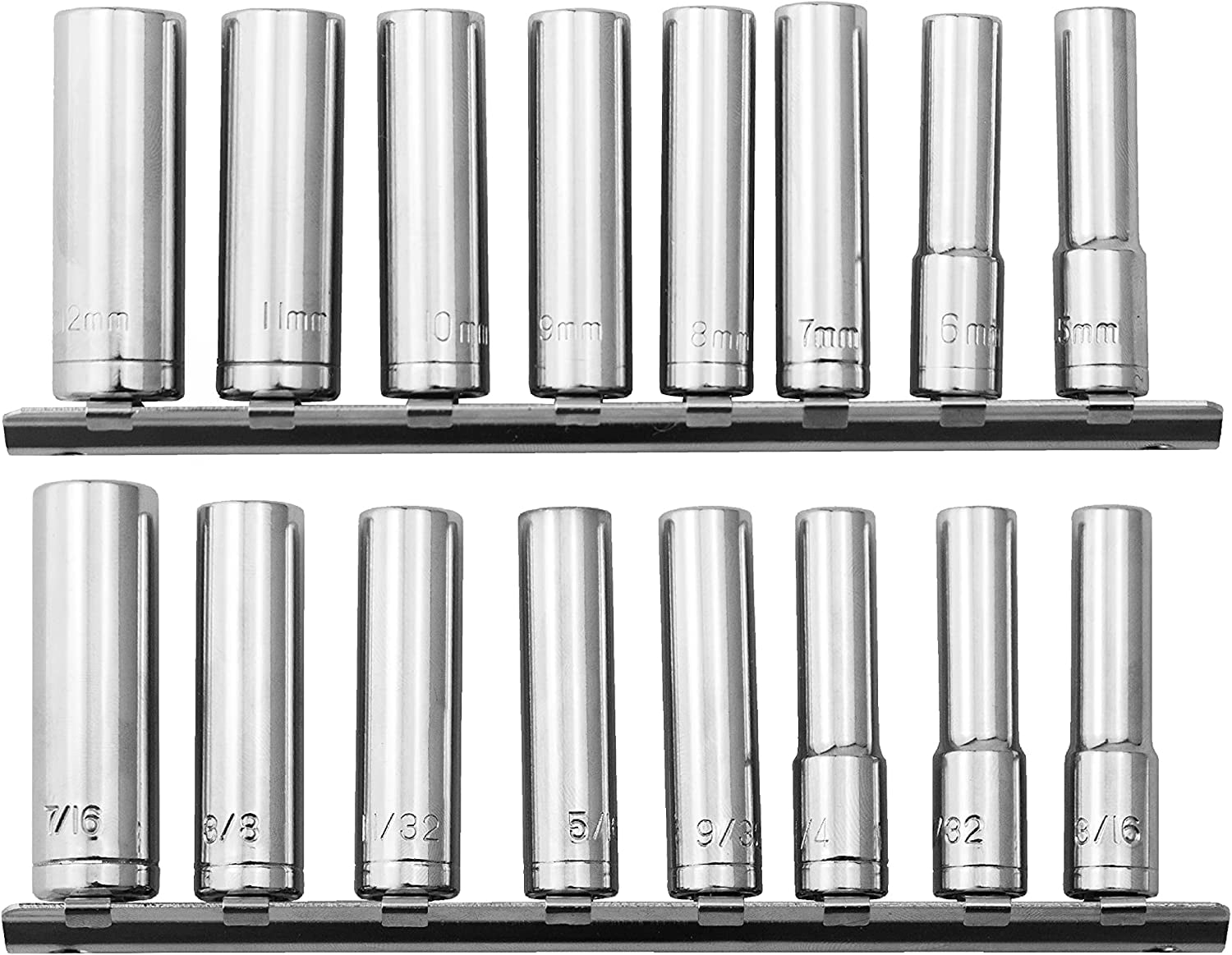 18PC 1/4" Dr Drive SAE Standard & MM Metric Deep Deepwell Hand Socket Set (6-Point)