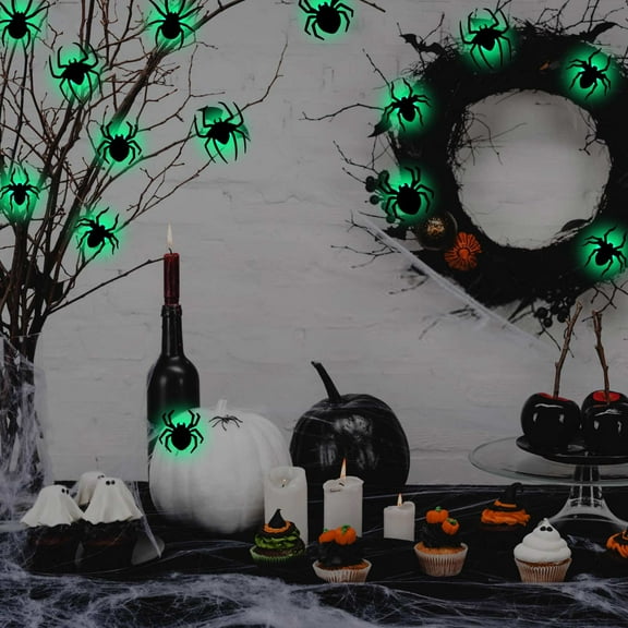 18PC Spider Halloween Decorations, 3D Halloween LED Flashing Party Window Decoration Wall Sticker Glowing Wall Sticker Decoration Light