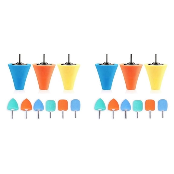18PCS 1/4inch Shank Sponge Buffing &Polishing Cone for Automotive Car Wheel Hub Care,Metal Polish Buffing Polishing Ball,18 x polishing sponges,Yellow&orange&blue