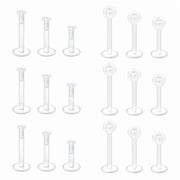 18PCS 16G Clear Push Top Piercing Retainers Earrings For Work, Bioflex Lip Rings Labret Helix Tragus Medusa Monroe Retainer For Women Men 6-10mm Bar Length