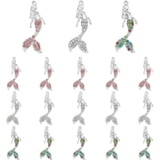 18PCS 3 Colors Rhinestone Merm Pendants Sealife Merm Pendants Silver Alloy Charms with Colorful Rhinestone for DIY Jewelry Making Crafts Hole 1.8mm