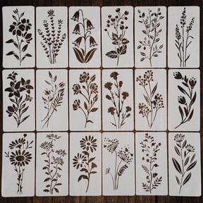 18PCS 5.9x2.95" Stencil for Painting Botanical Stencil for Crafts Reusable Floral Drawing Template for Wood Wall Canvas Great for Card Making Home Decor and DIY Projects