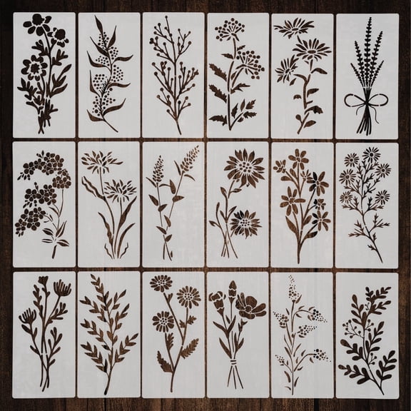 18PCS 5.9x2.95" Stencils for Painting Botanical Stencil for Crafts Reusable Floral Drawing Template for Wood Wall Canvas Great for Card Making Home Decor and DIY Projects,Stencils for Painting