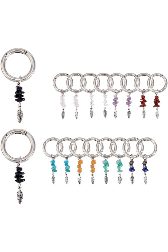 18PCS 9 Colors Shoe Charms Natural Gemstone Shoes Charms Alloy Shoe Charms with Spring O Ring Colorful Chips Pendant Keychain Accessory
