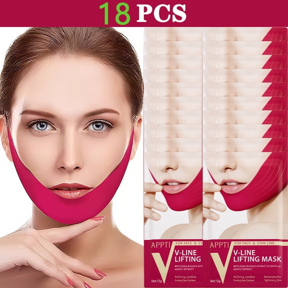 18PCS APPTI Red V-Line Chin Lifting Facial Mask, Professional Skin Firming Mask for Jawline Contouring, Boost Skin Elasticity & Lift Sagging Face