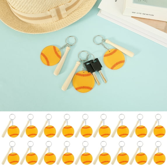 18PCS Acrylic Baseball Keychain Bulk Pack for Bog Bag Mini Baseball Bat Charm Photo Prop Decoration for Party Favors Sports Fans
