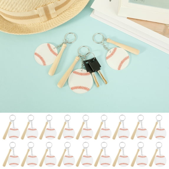 18PCS Acrylic Baseball Keychain Bulk Pack for Bog Bag Mini Baseball Bat Charm Photo Prop Decoration for Party Favors Sports Fans