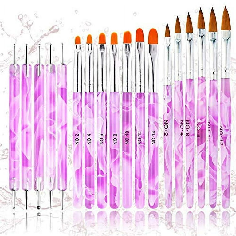 18pcs Acrylic Nail Brush Set Nail Art Brushes for Acrylic Application UV Gel Nail Brush Dotting Pen 3D Nails Brush for Acrylic Powder Nail Extension