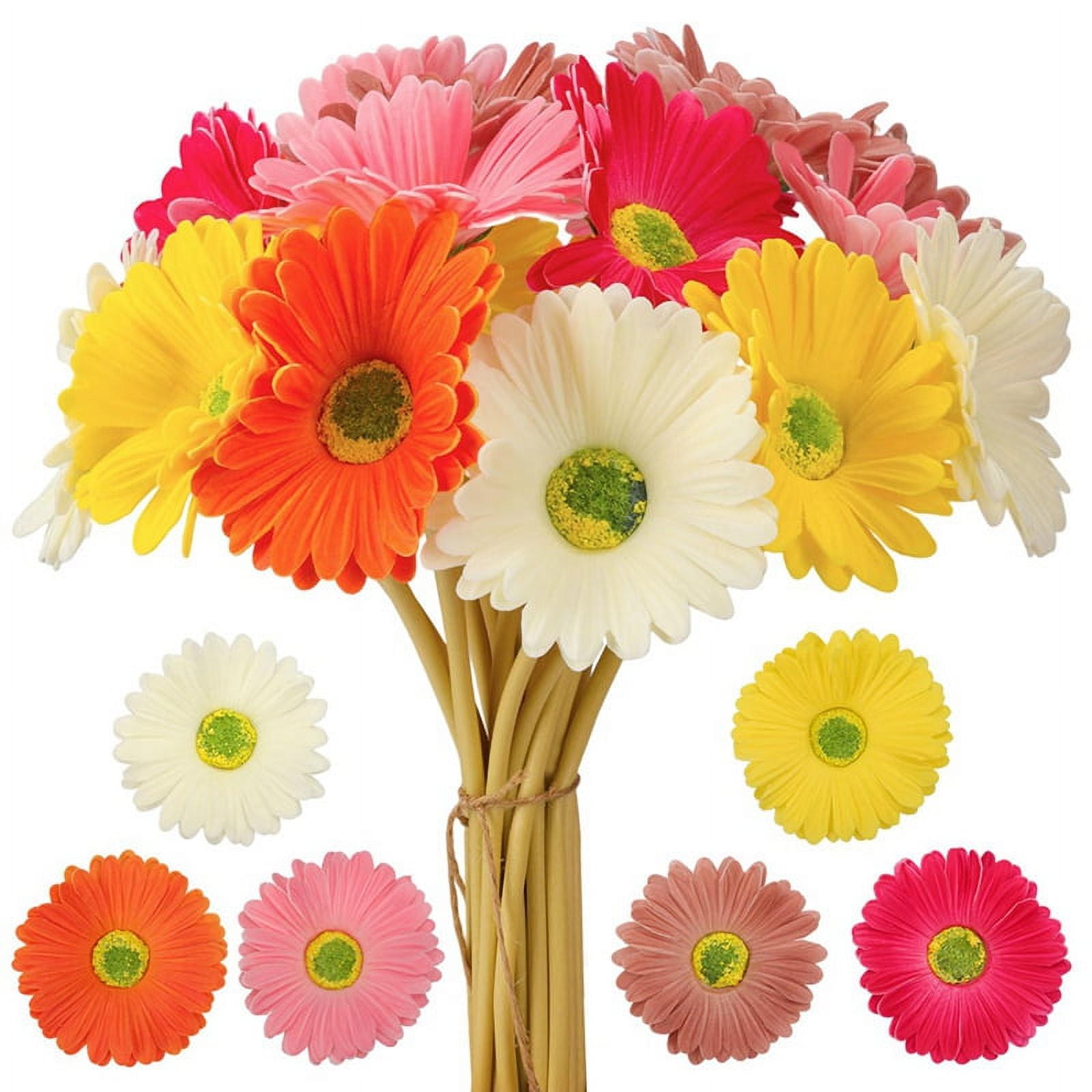 18PCS Artificial Daisy Flowers Gerbera Daisies Faux Bouquet 15 Inch for