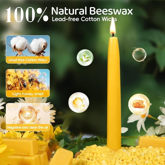 18PCS Beeswax Taper Candles,9" Handmade Natural Candles Sticks,10 Hours Long Lasting Burning,Nontoxic,Dripless and Smokeless Bees Wax Candles for Home