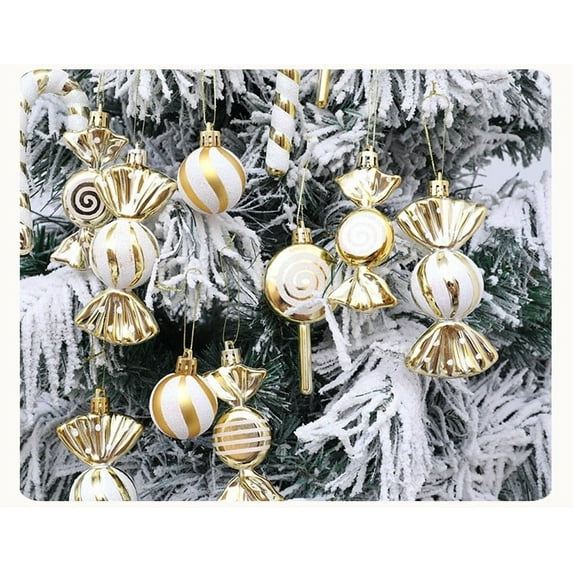 18PCS Blue and White Christmas Candy Ornament Set, Shatterproof Decorative Hanging Baubles with Striped Designs, Holiday Tree Decoration Gift Box Set for Home Party Décor 2025 Trend