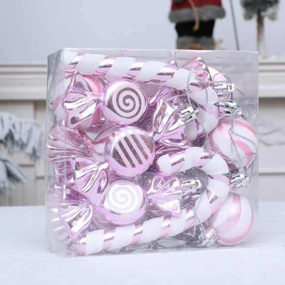 18PCS Blue and White Christmas Candy Ornament Set, Shatterproof Decorative Hanging Baubles with Striped Designs, Holiday Tree Decoration Gift Box Set for Home Party Décor 2025 Trend