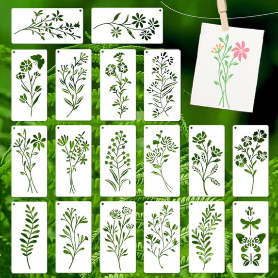 18PCS Border Stencil Plastic Templates for Painting Reusable Floral Vines Patterns Wood Furniture Wall Canvas DIY Crafts Art,H-18PCS