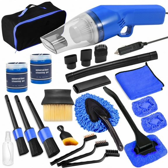 18PCS Car Cleaning Kit, Car Interior Detailing Kit with Blue High Power Handheld Vacuum, Detailing Brush Set, Windshield Cleaner, Cleaning Gel, Complete Auto Accessories for Men, Women