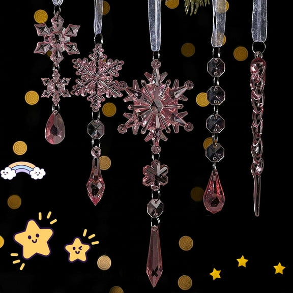 18PCS Christmas Tree Decoration Crystal Ornaments Hanging Acrylic Christmas Snowflake Icicle Drop Crystal Ornaments for Xmas Tree Winter New Year Party Supplies