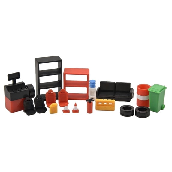 18PCS Diorama 1/64 Scale Diecast Repair Workshop Tools Model Sets, Car Garage Scene Display Props Model, Street Building Accessories Props
