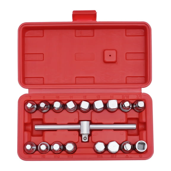18PCS Drain Plug Socket Set, Oil Drain Plug Key, 3/8" Drain Plug Key Set For Removing Oil Drain And Filler Plugs On The Engine Oil Pan,
