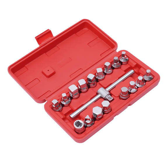 18PCS Drain Plug Socket Set, Oil Drain Plug Key, 3/8" Drain Plug Key Set For Removing Oil Drain And Filler Plugs On The Engine Oil Pan,