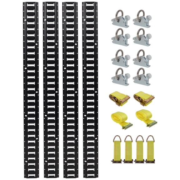 18PCS E Track Tie-Down Rail Kit for Trucks, Vans, Garages, Trailer Cargo Control System with Steel O-Ring Anchors and Ratchet Straps