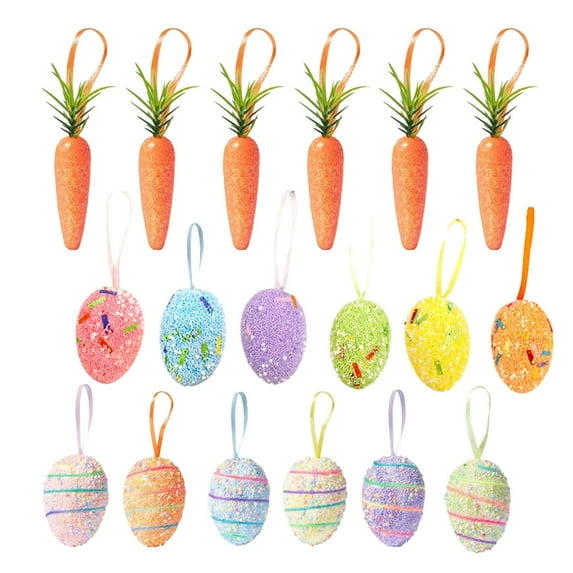 18PCS Easter Eggs Colorful Foam Particles Simulation Carrot Holiday Decoration Set, Festive 18-Piece Decor, Colorful Eggs, Bunnies, Carrots & More!