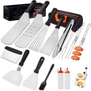 18PCS Griddle Accessories Kit, Flat Top Grill Accessories for Blackstone and Camp Chef, Professional Grill Spatula Set with Fish Turner and Tongs, for Outdoor Barbecue & Teppanyaki and Camping
