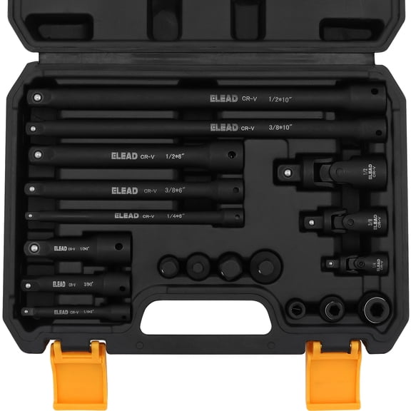 18PCS Impact Socket Extension Kit, 1/4 3/8 1/2 Drive Extension Bars, Universal Swivel Joints & Impact Socket Adapters for Ratchet Wrenches