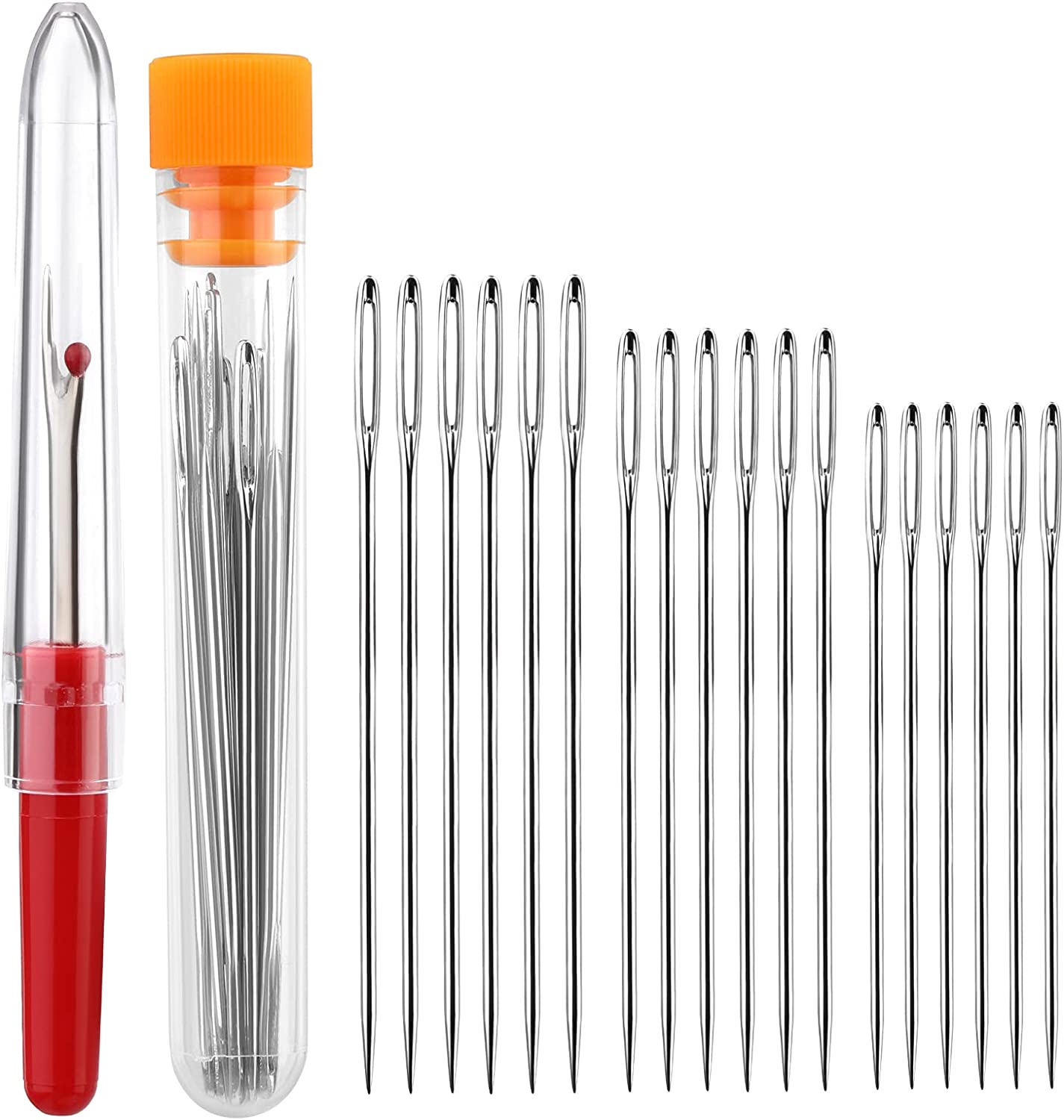18pcs Large Eye Needle for Sewing, 3 Size Sewing Needles, Sewing Sharp Needles, Stainless Steel Yarn Knitting Big Eye Sewing Needles with Seam Ripper