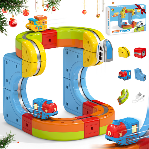 BRISTLIX Electric Train Set with Magnetic Tracks & Toy Train, Gravity-Defying 360° Movement, Easy to Detach and Store for Kids Ages 3-8 (18pcs)