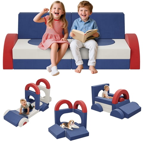 HSUNNS 18PCS Modular Kids Play Couch, Velvet Kids' Sofa with Removable Cover, Convenient Storage, DIY Creativing Child Sofa for Playroom, Bedroom, CPC Certification, Sectional Sofa for 3-10 Years Old