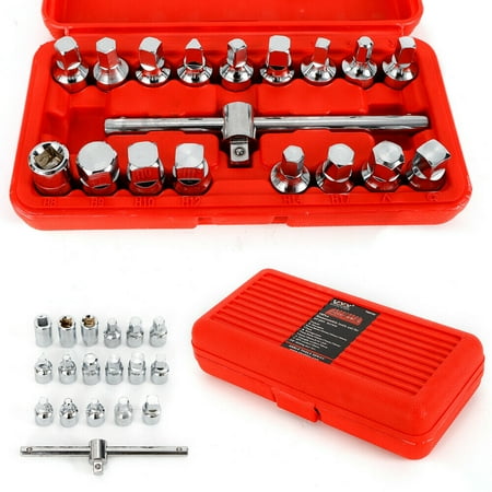 18PCS Oil Drain Pipe Plug Hexagon Square Socket Key Removal Tool Set 3/8'' Drive