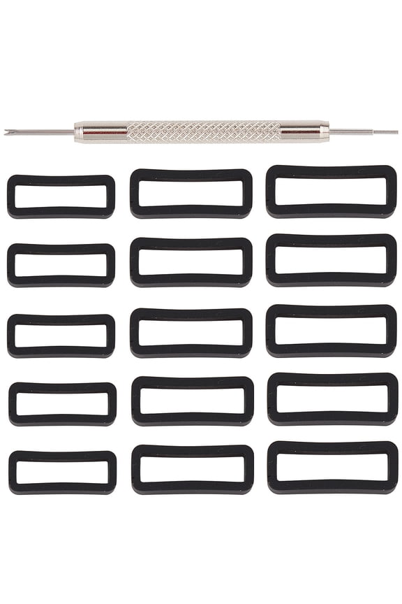 18PCS Replacement Watch Strap Fastener Silicone Rubber Watch Band Keeper Security Holder Strap with Stainless Steel Watch Repair Tool(3 Sizes) for DIY