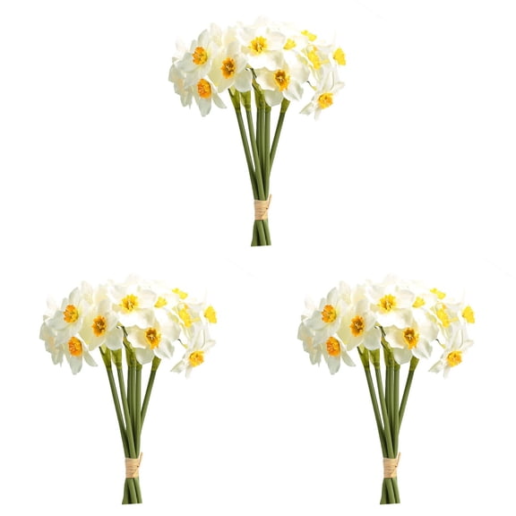 18PCS Silk Daffodil Flowers Bouquet - Realistic Narcissus Arrangement - Maintenance-Free Spring Decor for Indoor/Outdoor Use in Home, Wedding, Office & Table Centerpieces