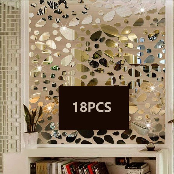 18PCS Silver Mirror Decals Acrylic Cobblestone Shape Wall Stickers(Not a Real Mirror), Cobblestone Shape DIY Decor for Home Room Bedroom Office Decoration Silver Mirror