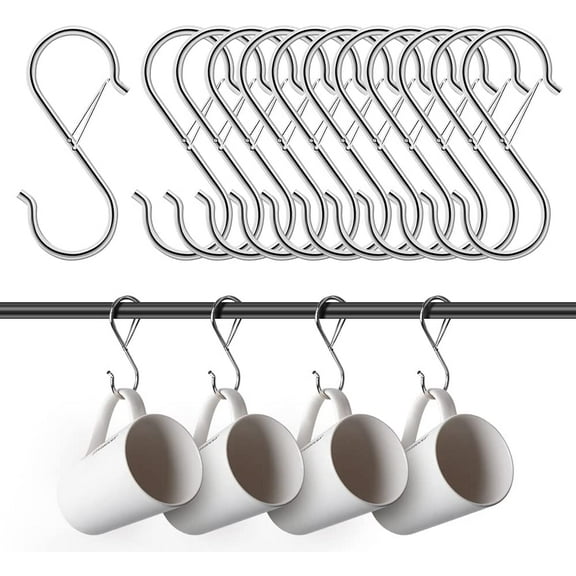 18PCS Silver S Hooks for Hanging, S Shaped Hooks for Racks Shelf Units, Locking S Hooks for Hanging Kitchen Utensil/Plants/Pots and Pans, Heavy Duty and Rustproof - 3.5''