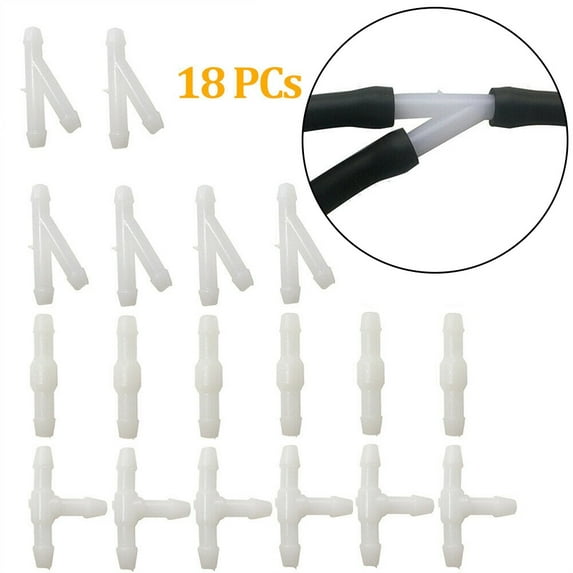 18PCS Windshield Wiper Nozzles Hose Connectors T/Y/I Type Splitter Connectors