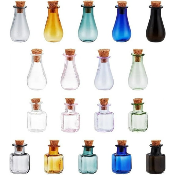 18Pack Mini Potion Bottle 2 Shapes Multi Color Cork Stoppers Glass Bottles Wishing Bottle