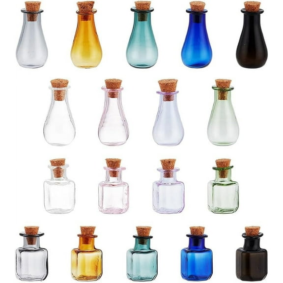 18Pack Mini Potion Bottle 2 Shapes Multi Color Cork Stoppers Glass Bottles Wishing Bottle