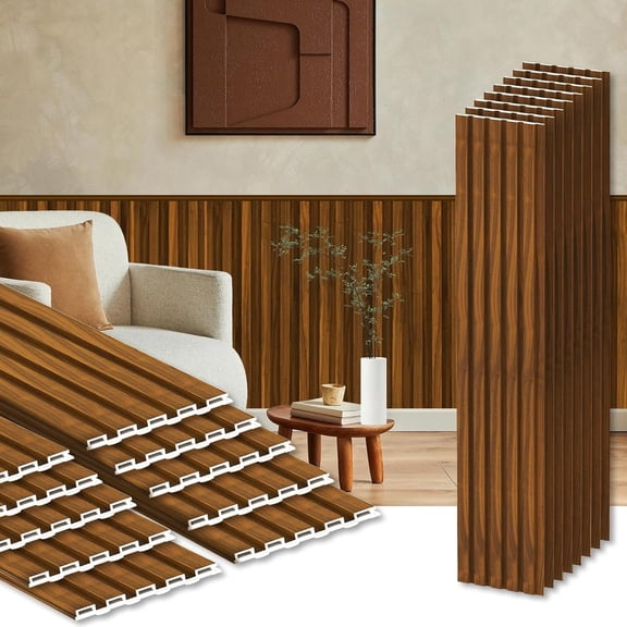 18Pack WPC Wainscoting Panels, 48.2 x 6.2 Inches Accent Slat Wall Panels for Interior Wall Decor, Fluted Paneling for Living Room, TV Background, Office, Bedroom (Teak)