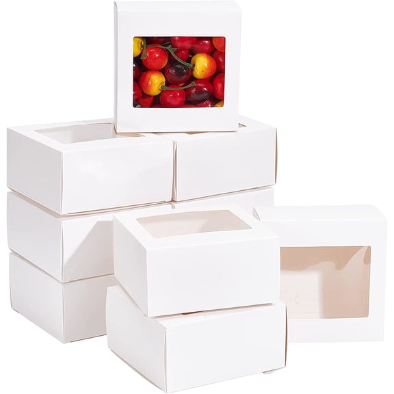 18Packs 4.7x4.7x2.4inch Clear PVC Square Window Gift Boxes White Kraft Paper Present Boxes for Baby Showers Weddings Birthday Parties White