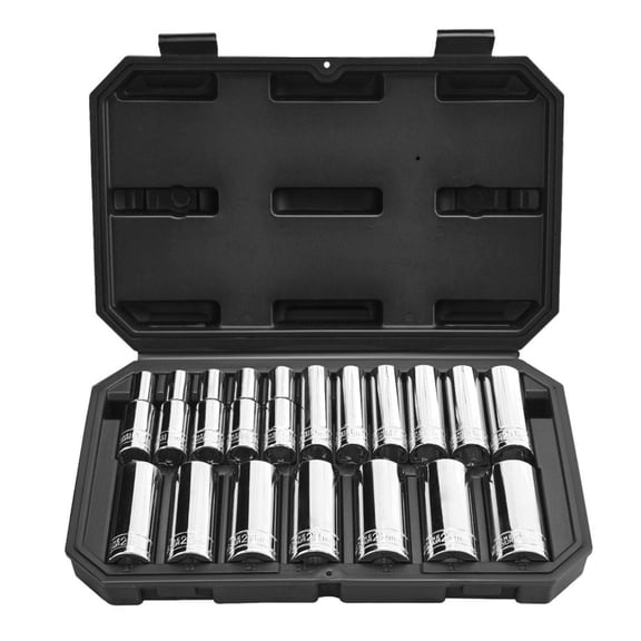 18Pcs 1/2" Drive Metric Socket Set 10-27mm CR-V Steel Chrome Plated with Storage Case