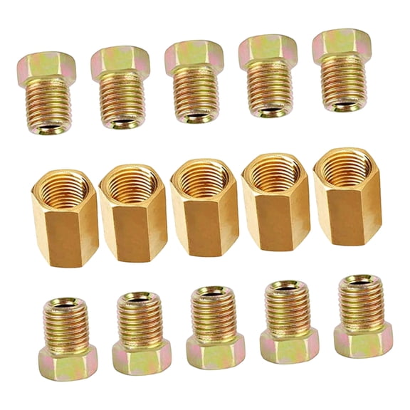 18Pcs 1/4 Brass Brake Line Fittings 3/8 7/16inch 24 Thread Flares Adapters For Truck Brake Systems Pipeline Parts