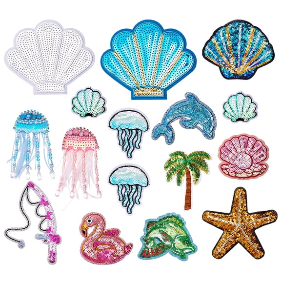 18Pcs 14 Styles Polycotton Hot Melt Adhesive Clothing Patch Iron on Mixed Shapes Mixed Color 41-129x42-127x1-8mm
