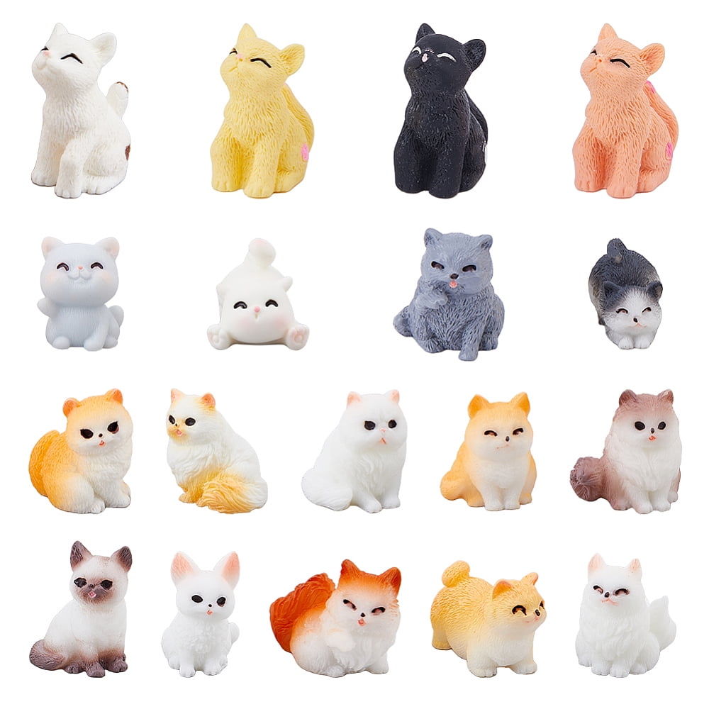 18Pcs 18 Styles Mini Cat Figurines Miniature Resin Cat Decorations ...