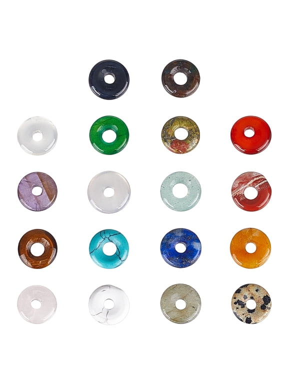 18Pcs 18 Styles Natural & Mixed Gemstone Donut/Pi Disc Charms Mixed Dyed and Undyed 12~13x3~4mm Hole: 3mm 1pc/style