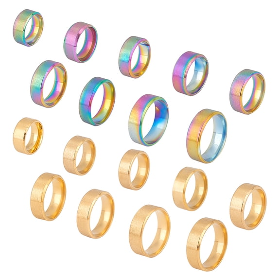 18Pcs 18 Styles Titanium 201 Stainless Steel Plain Band Finger Rings for Women Mixed Color Inner Diameter: 15.25-22.4mm 1Pc/style