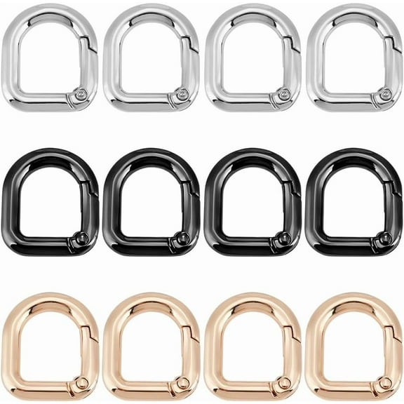 18Pcs 3 Colors Alloy Spring Ring Clasps D-Shaped Mixed Color 24x21x5mm 6pcs/color