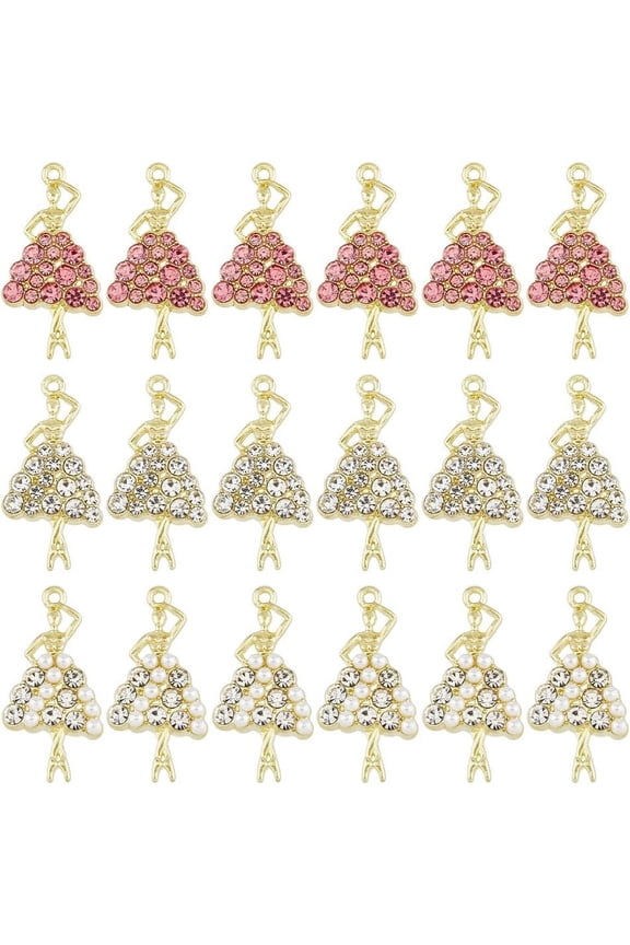 18Pcs 3 Colors Ballet Charms Light Gold Dancer Charms Alloy Ballerina Pendants Inlaid Colorful Rhinestone